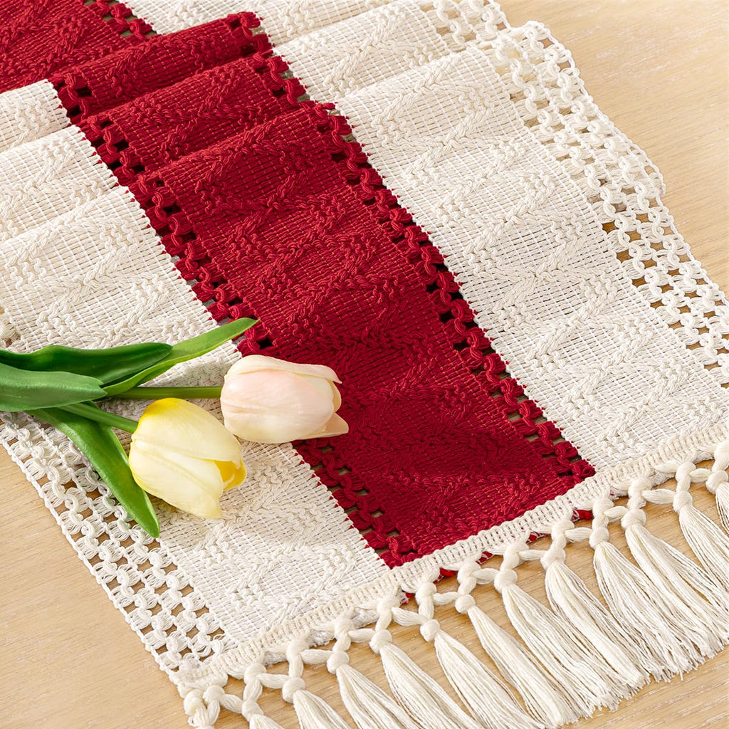 Boho Table Runner Fall Farmhouse Burlap Dining Dresser Scarf Home Decor