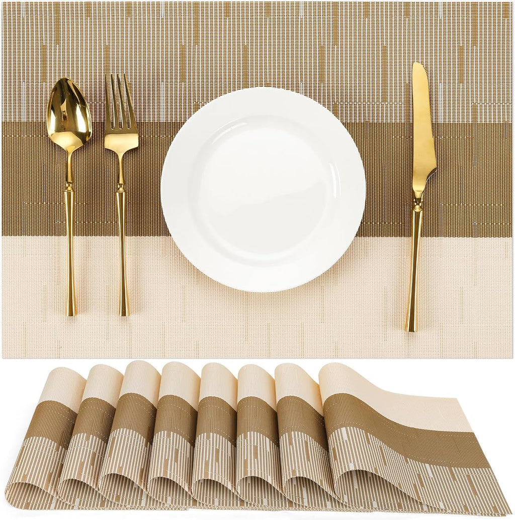 Placemats Set of 8, Vinyl Woven Heat-Resistant Place Mats