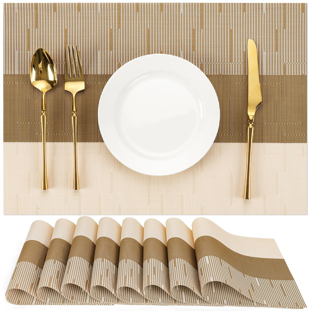 Placemats Set of 8, Vinyl Woven Heat-Resistant Place Mats
