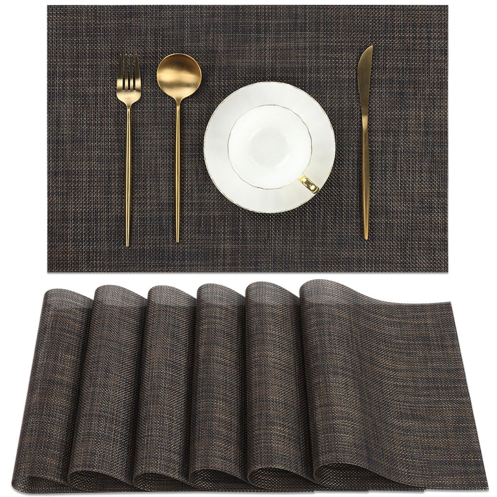 SHACOS Teal Blue Woven Placemats Set of 6 Place Mats for Dining Table