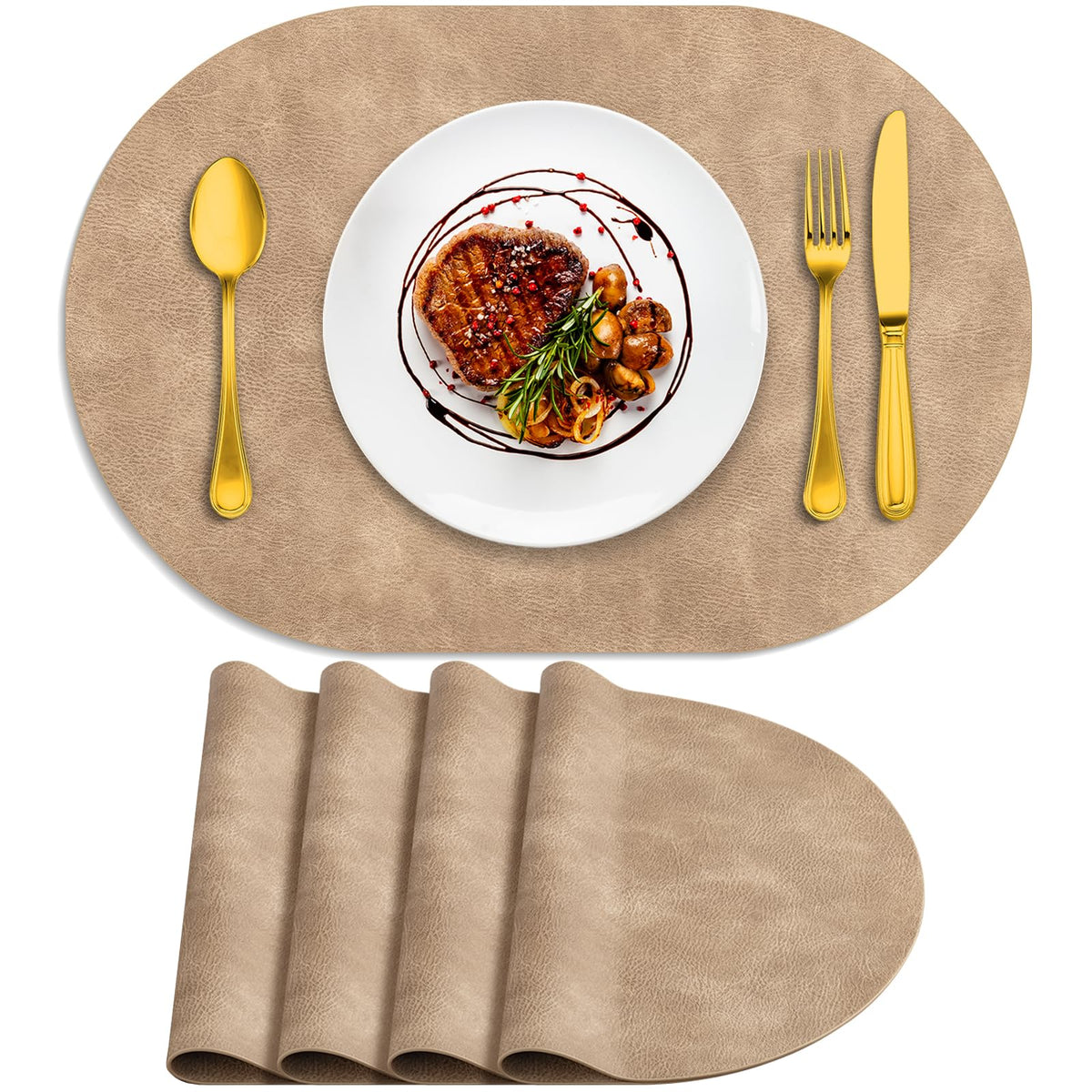 ADRIMER Placemats, Heat Resistant Oval Place Mats Set of 4 Easy to Clean