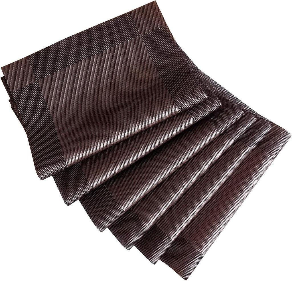 Table Placemats Dining Table Place Mats Set of 6 Heat Resistant Insulation Non-Slip Vinyl for Kitchen Dining Room 18" * 12" Brown