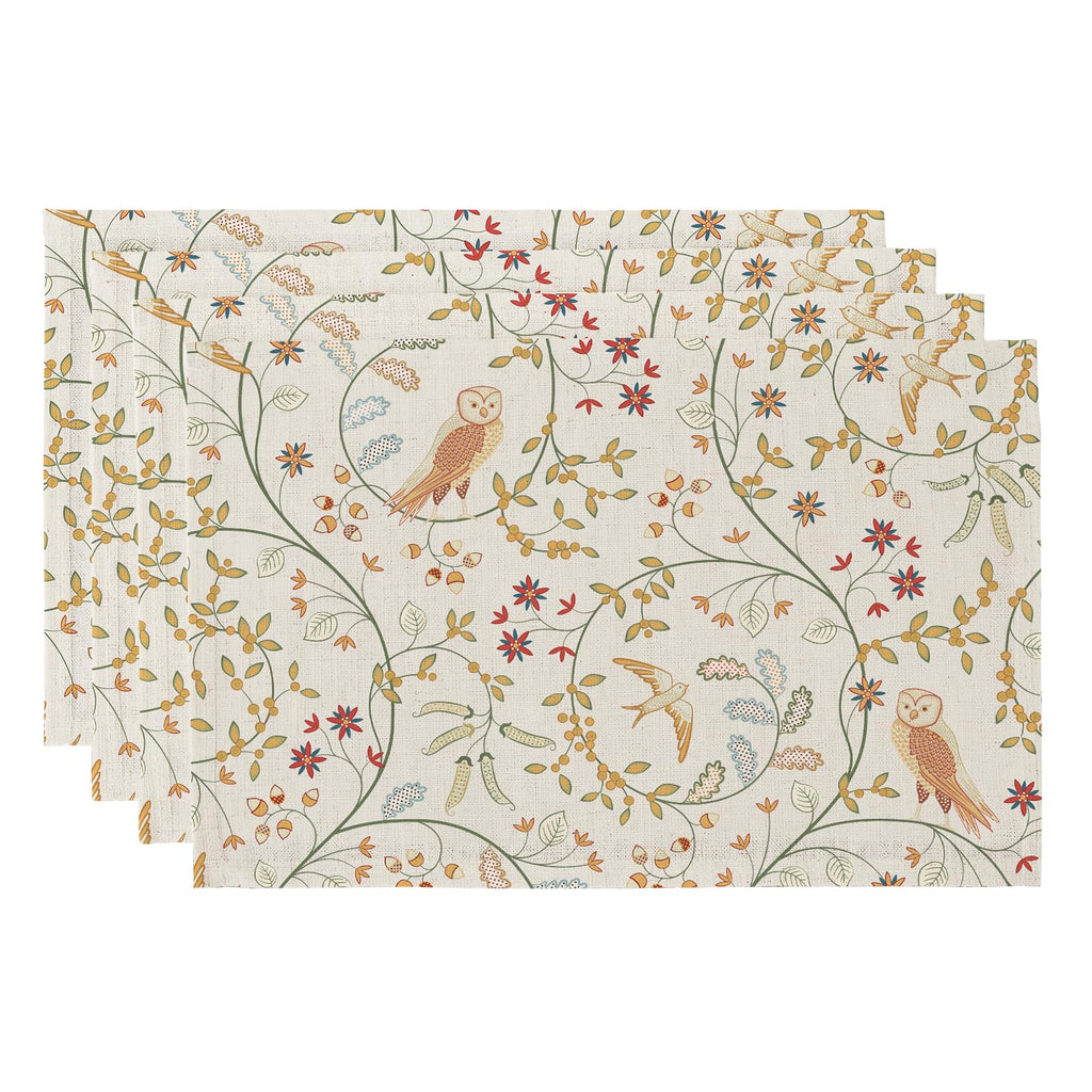 QIYI Boho Table Placemats Set of 4, 12"x18" Linen Place Mats, Wildflowers