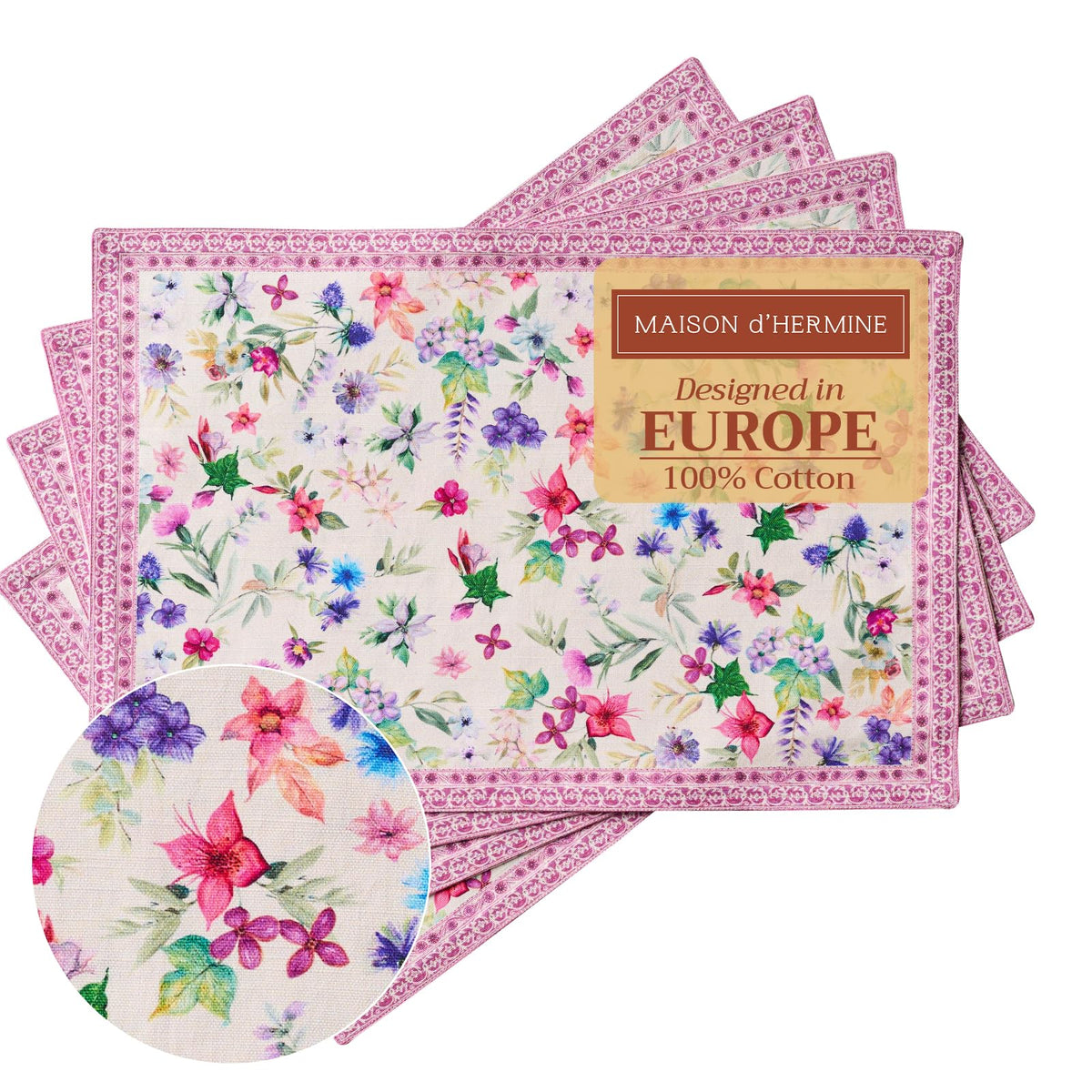 Maison d' Hermine Placemats Set of 4 Reusable 100% Cotton (13"x19")