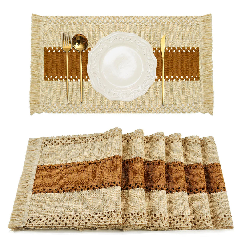 FEXIA Boho Placemats Set of 6, Macrame Table Mats Farmhouse Dining Decor