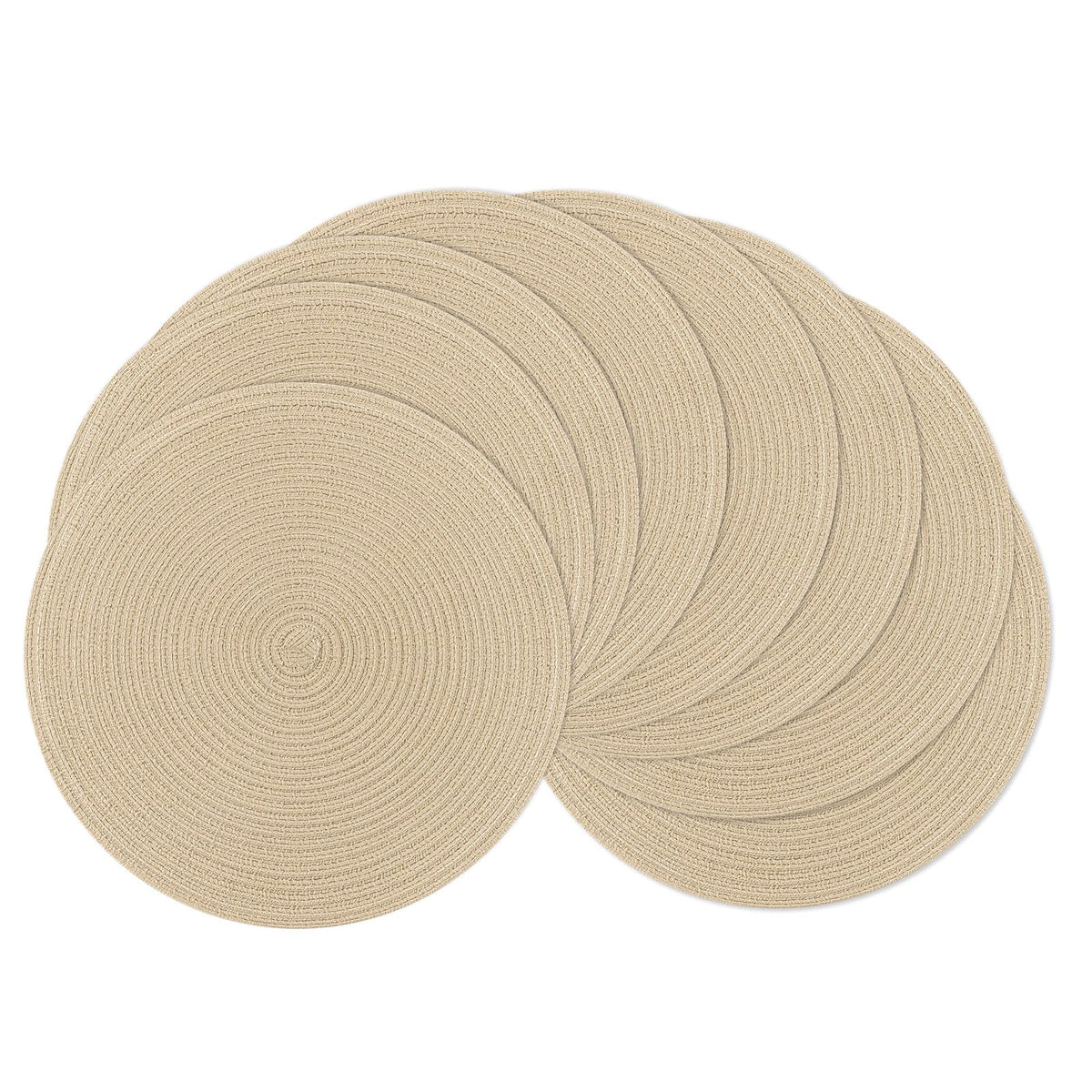 SHACOS 15 inch Round Placemats Set of 6, Cotton Polyester Woven Braided Place Mats, Washable Heat Resistant Circle Table Mats for Dining Table (Beige, 6)