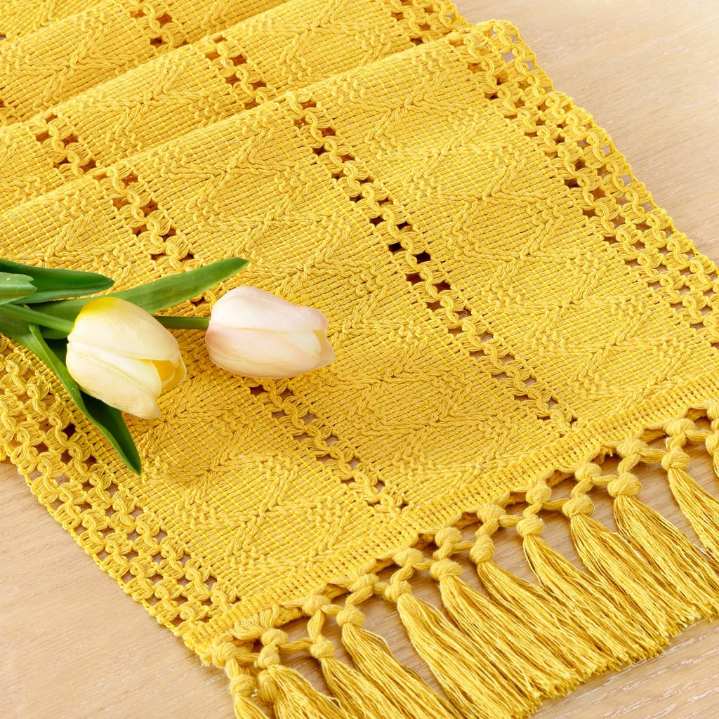 Boho Table Runner Fall Farmhouse Burlap Dining Dresser Scarf Home Decor