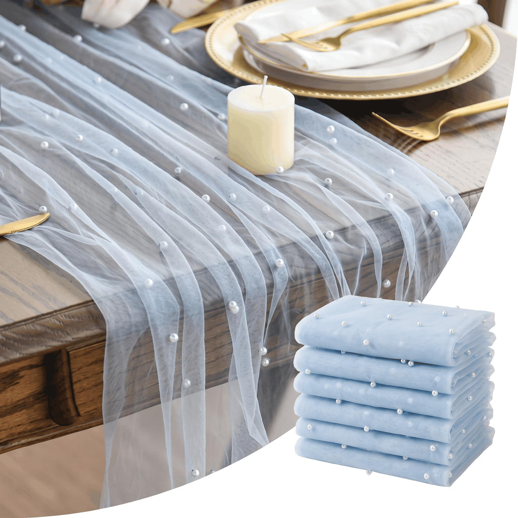 Artoid Mode 6-Pack Pearl Beige Gauze Table Runner 10FT Home Decor