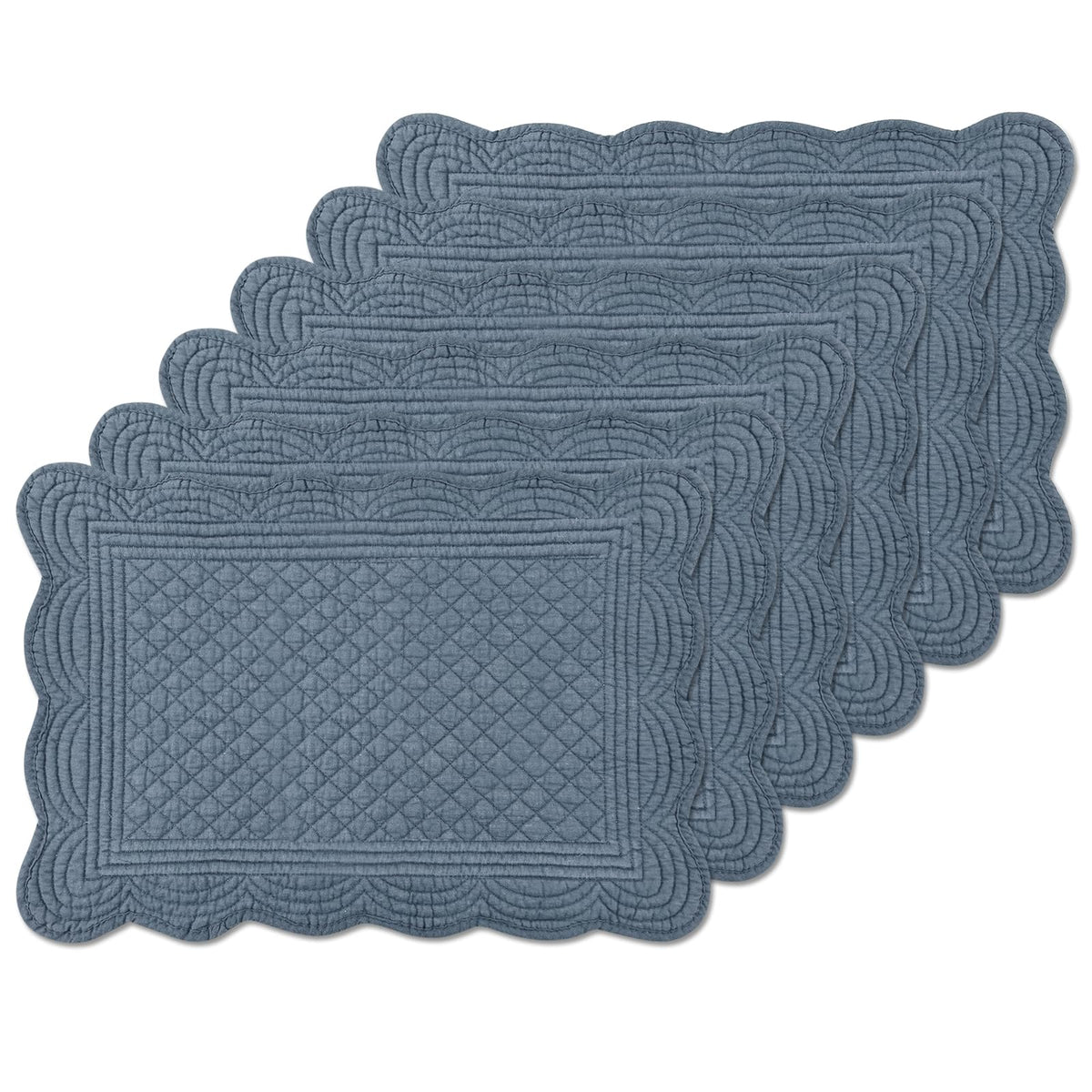 6 PC Quilted Placemats, 18"X13"Extra Large Cotton Placemats Set of 6, 100% Cotton Fabric Washable Cloth Table Mats for Kitchen & Dining Table - Soft &Easy Clean(Sapphire Blue, Rectangular)