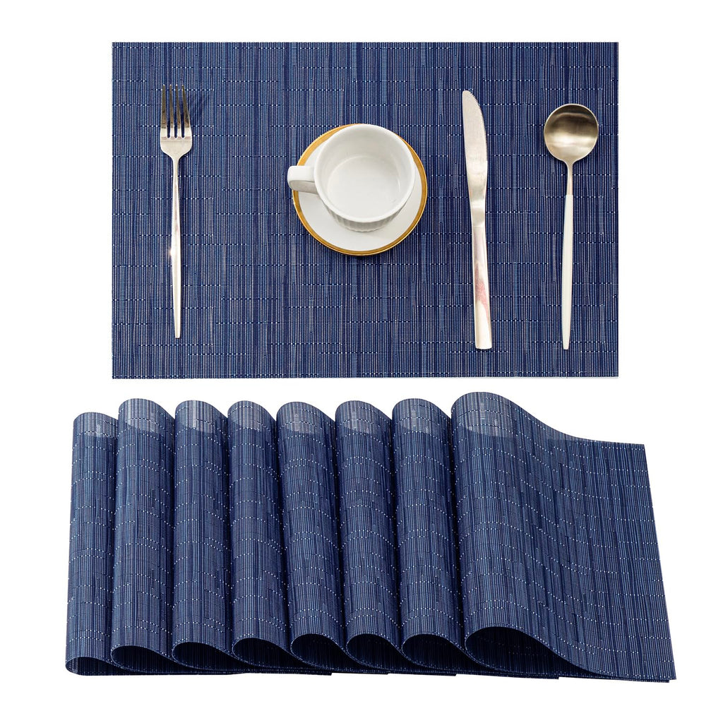 Leetaltree Deep Navy Woven Placemats Set of 6 - Heat Resistant Non-Slip Place mats for Dining Table, Washable Durable PVC Vinyl Woven Table Mats(Deep Navy, 6)