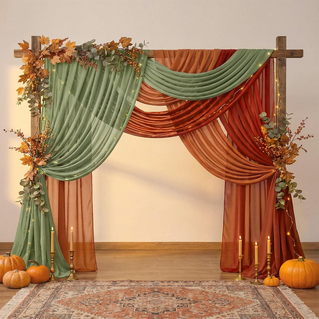 Boao 6 Pcs Fall Burnt Orange Party Decorations Chiffon Table Runners