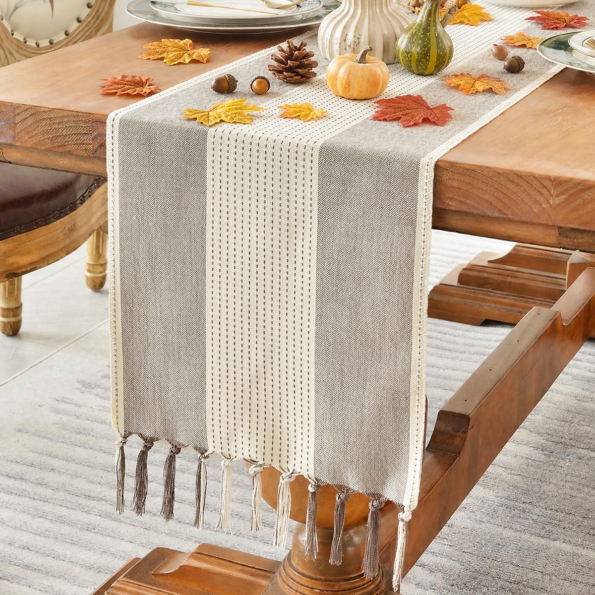 Wracra Linen Placemats, 12 x 18 Inch Set of 4 Placemats, Farmhouse Macrame Place Mats for Kitchen Table and Heat Resistant-Hemstitch Sage Green 4PCS