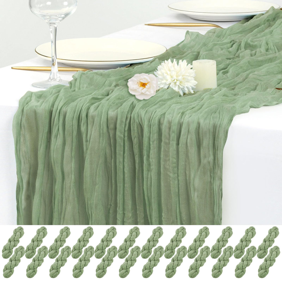 12 Pack Beige Cheesecloth Table Runner 17x108 Inch Boho Gauze Cheese Cloth Table Runners Rustic Sheer Runner for Wedding Party Baby Shower Birthday Home Decor