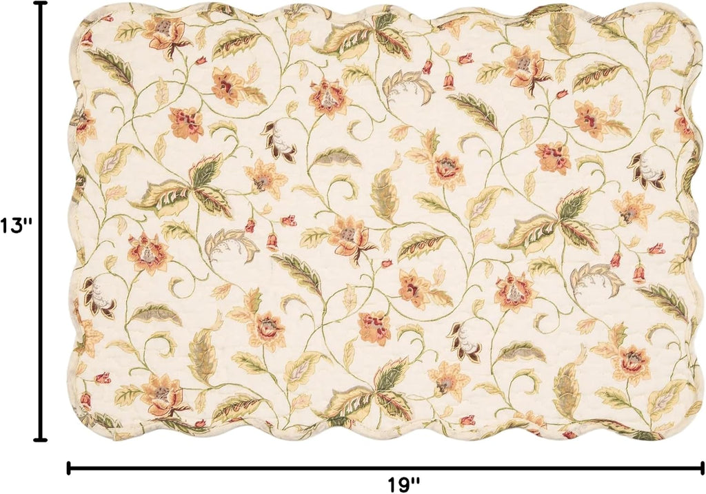 Bailey Vintage Quilted 100% Cotton Set of 6 Placemats 13" x 19"