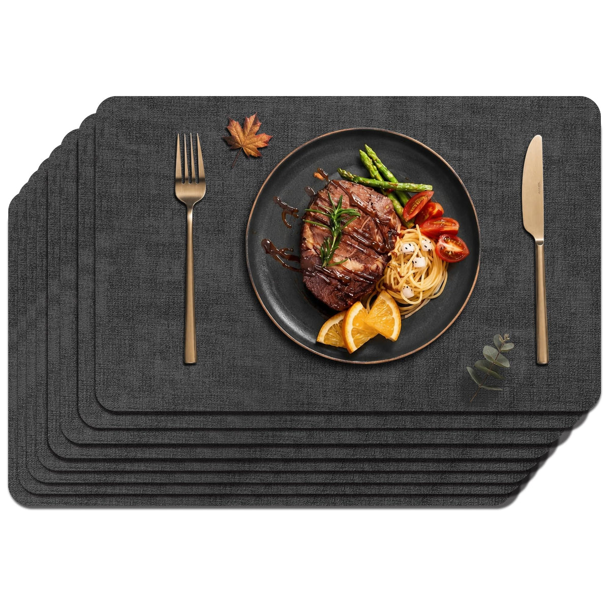 Maxpearl Faux Leather Placemats Set of 6, Easy to Clean, Beige