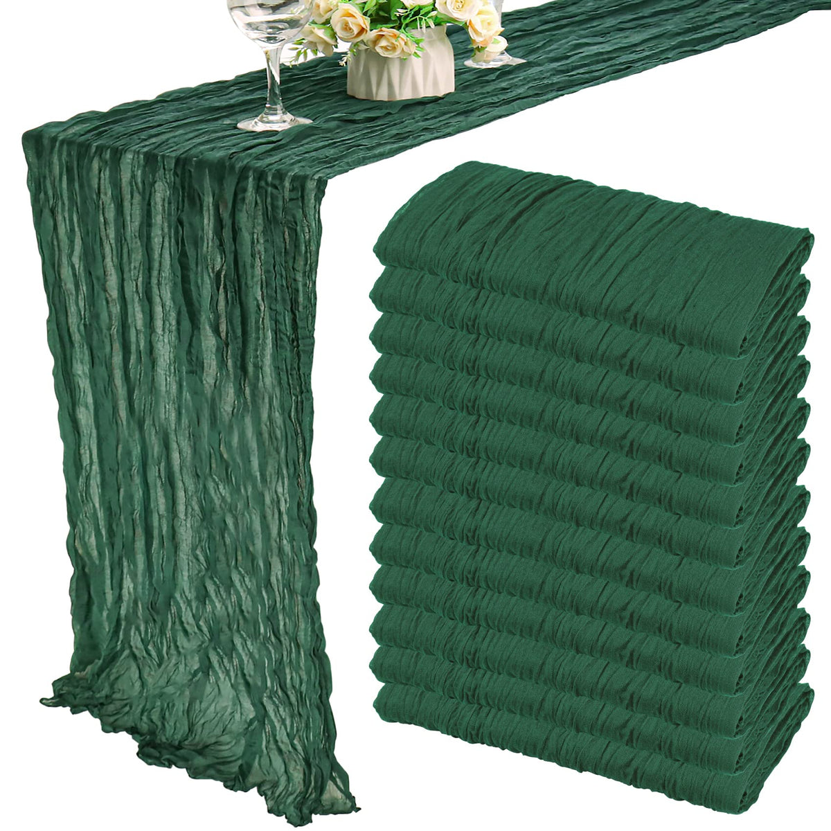 35x72 Inch Sage Green Cheesecloth Table Runner Fall Boho Wedding Decor