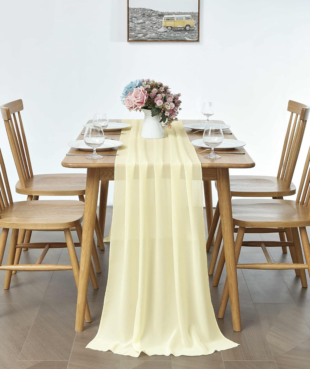 Pufogu 5 Pack 10Ft Light Yellow Chiffon Table Runner Sheer 29x120 Inch