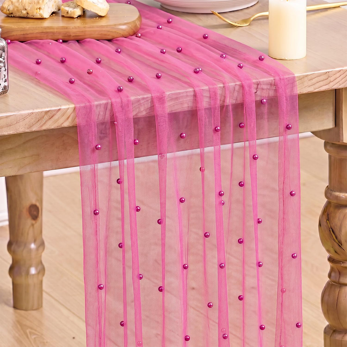 Artoid Mode 6-Pack Pearl Beige Gauze Table Runner 10FT Home Decor