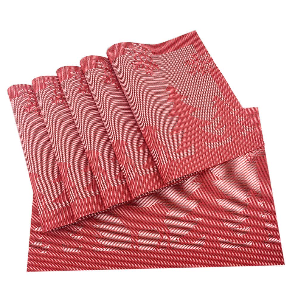 Place Mats PVC Set of 6, Table Placemats Set of 6 PVC Woven Vinyl Place Mats Table Mats Natural Color (6 pcs, Silver Tree)