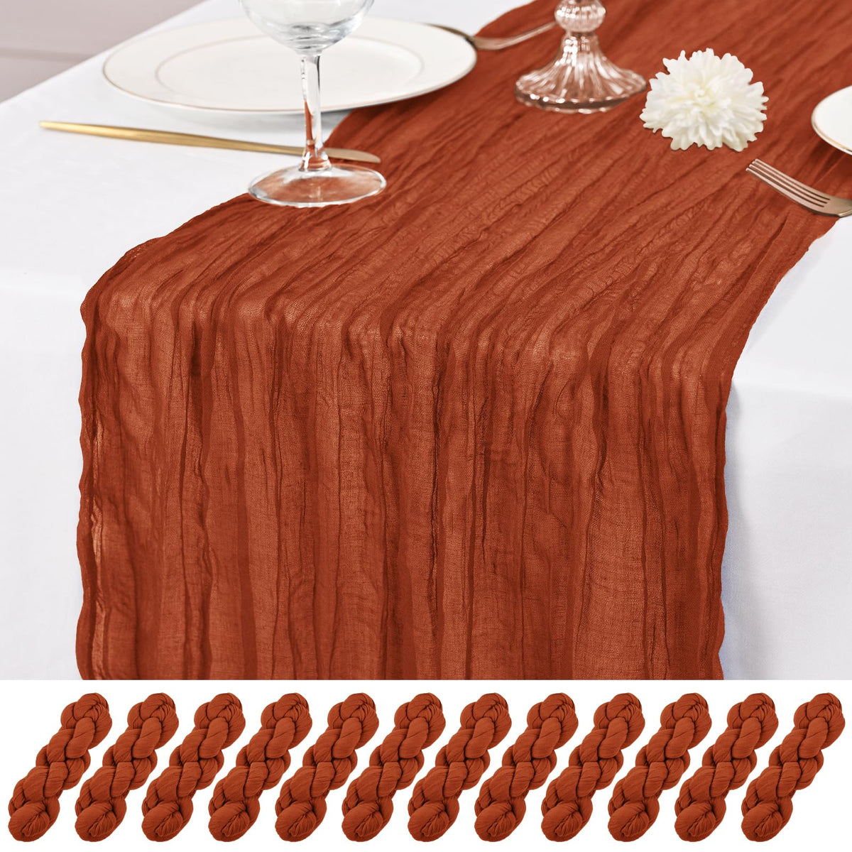 12 Pack Ivory Table Runner 10Ft Cheesecloth Table Runner Rustic Gauze Table Runners Romantic Long Cream Sheer Fabric Cheese Cloth Table Runners for Wedding Party Bridal Baby Shower