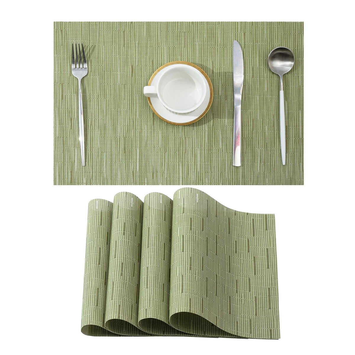 Leetaltree Light Brown Placemats Set of 8 - Heat Resistant Woven Vinyl
