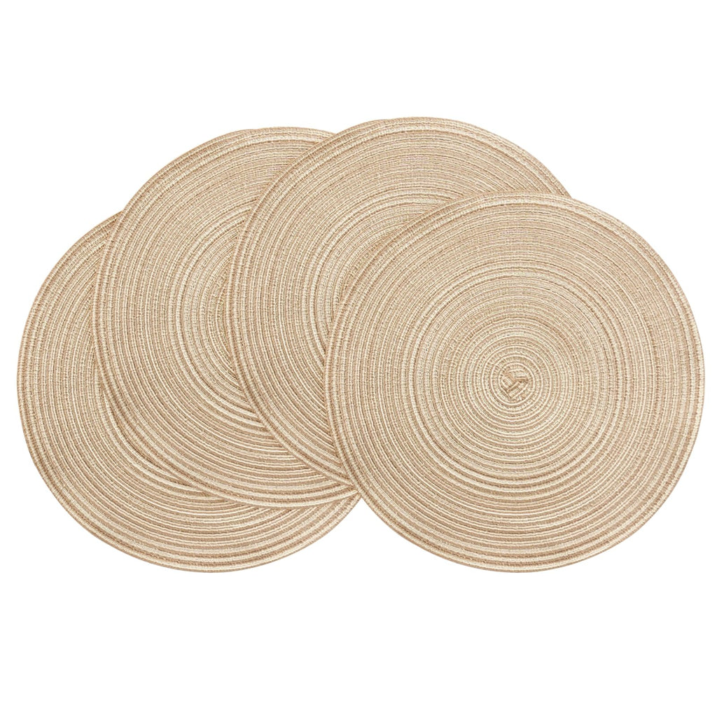 Floroom 15 Inch Round Braided Placemats Set of 4, Washable Heat Resistant Cotton Polyester Circle Place Mats for Kitchen Dining Table - Black