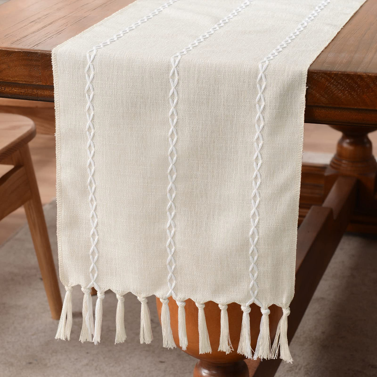 Wracra Rustic Linen Table Runner, White Table Runners 72 inches Long