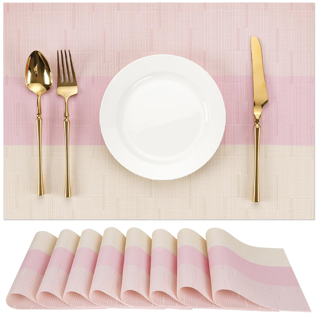 Placemats Set of 8, Vinyl Woven Heat-Resistant Place Mats