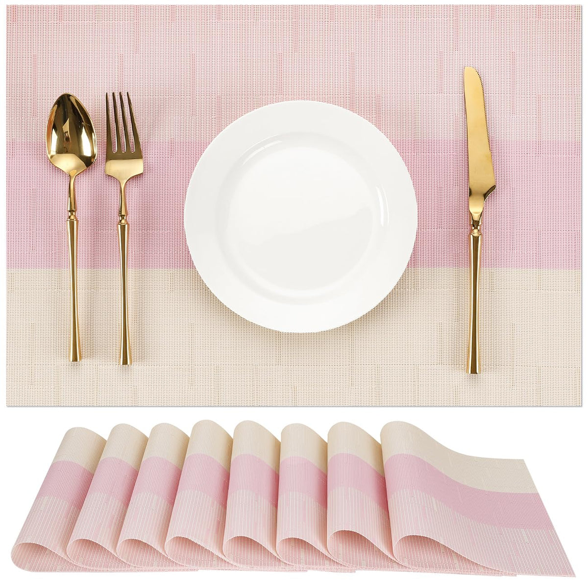 Placemats Set of 8, Vinyl Woven Heat-Resistant Place Mats