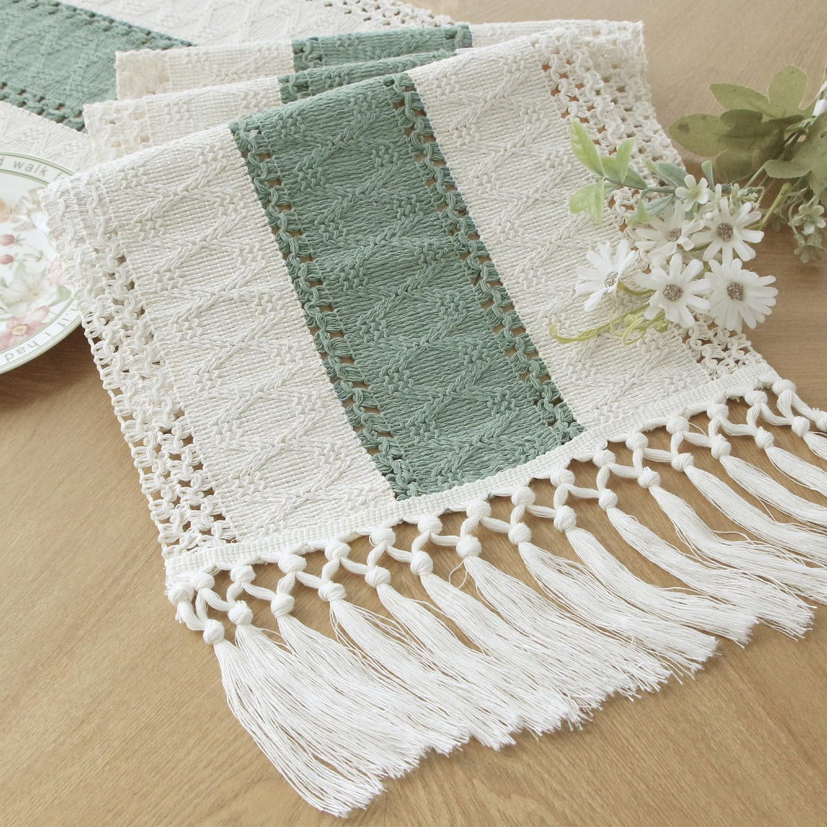 FEXIA Boho Table Runner for Fall Home Decor 12x108 Rustic with Tassels