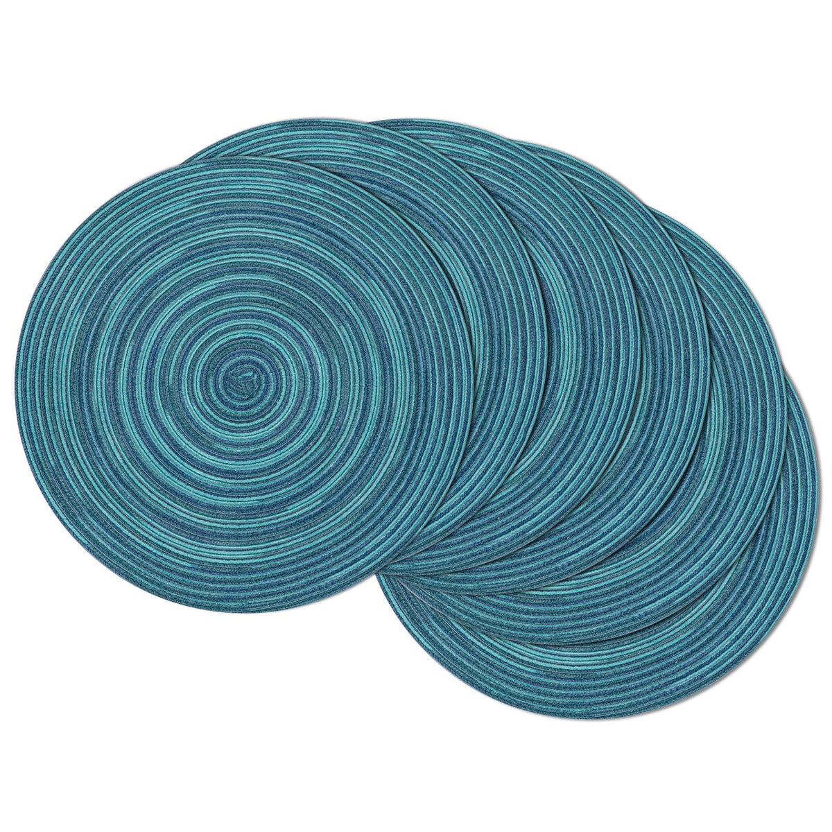 SHACOS Round Braided Placemats Set of 4 Dining Table Placemats 15 inch Circle Place Mats Easy to Clean Table Mats Indoor Outdoor, Blue Gray