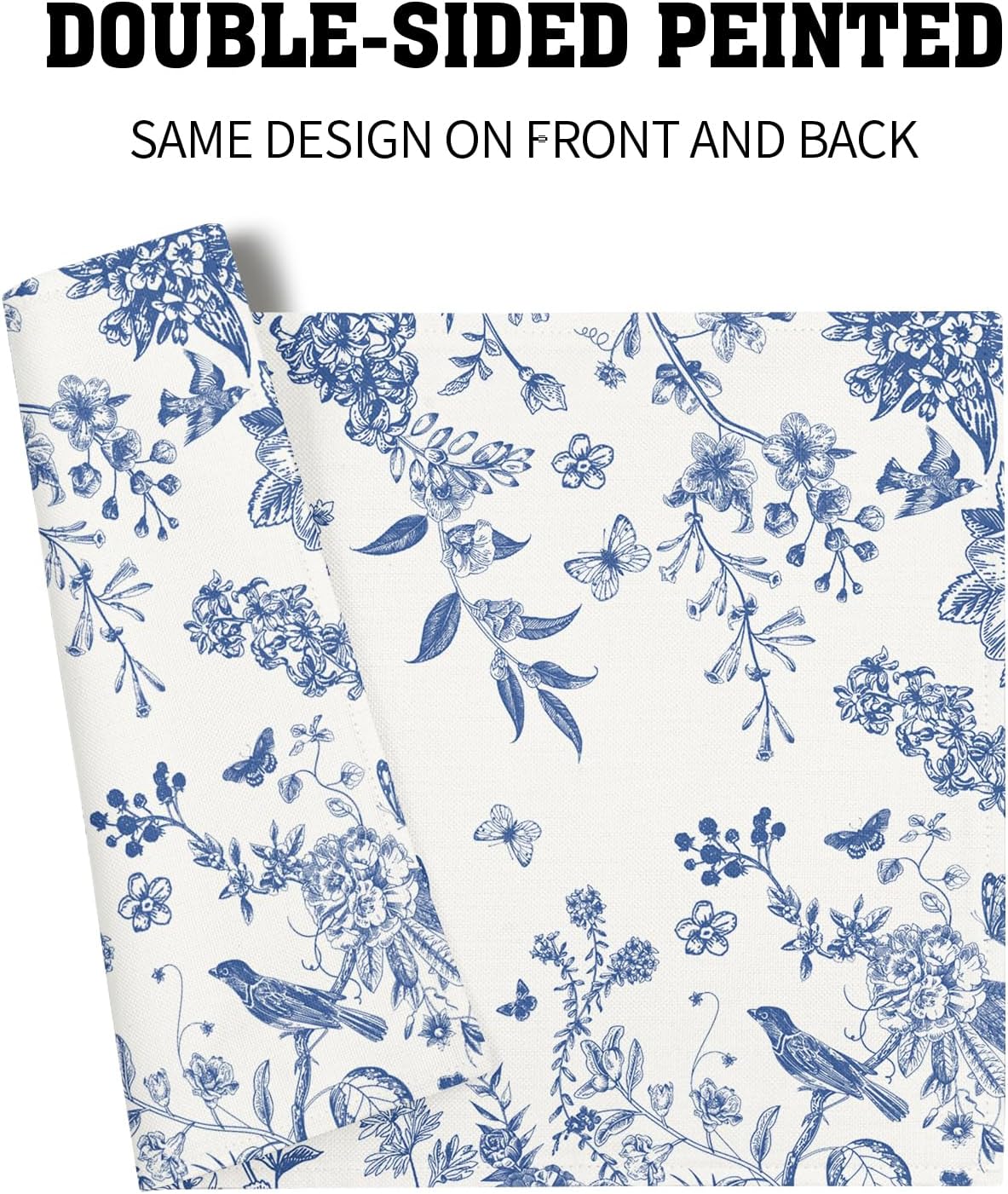 Kawani Blue White Floral Placemats Set of 4 Spring Summer Flower Branches Place Mats 12x18 Inch Chinoiserie Table Mats for Home Kitchen Party Decor