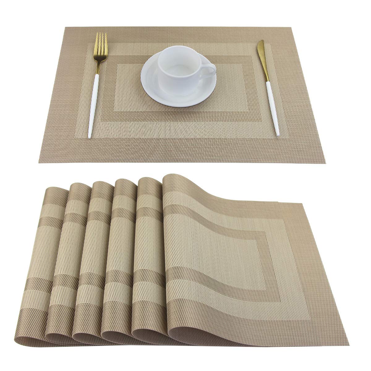 PIGCHCY Placemats,Durable Placemats for Dining Table,Washable Woven Vinyl Kitchen Placemats Set of 4 (Brown)