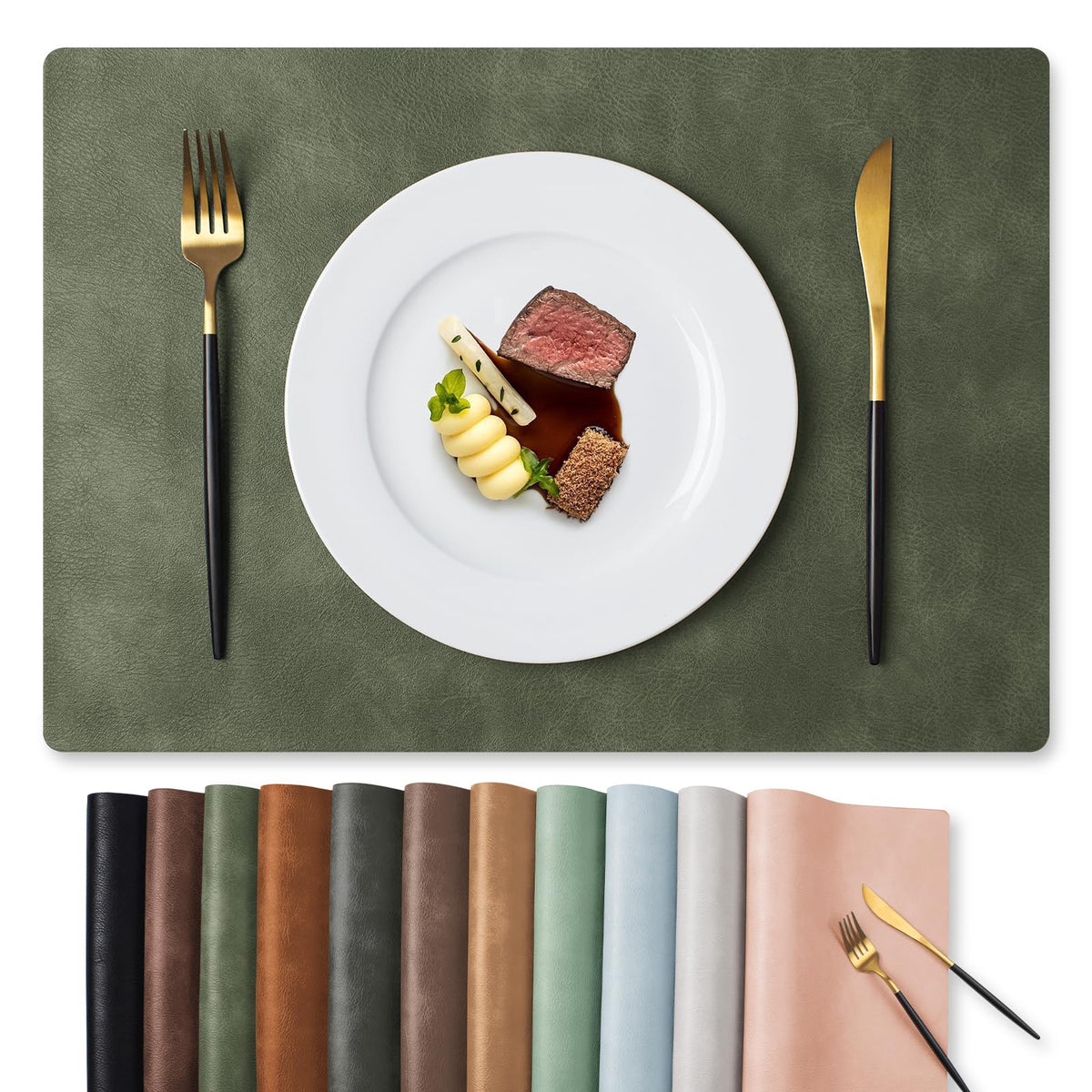 MOSAYT Fall Vinyl Faux Leather Placemats, Set of 6, Reddish Brown