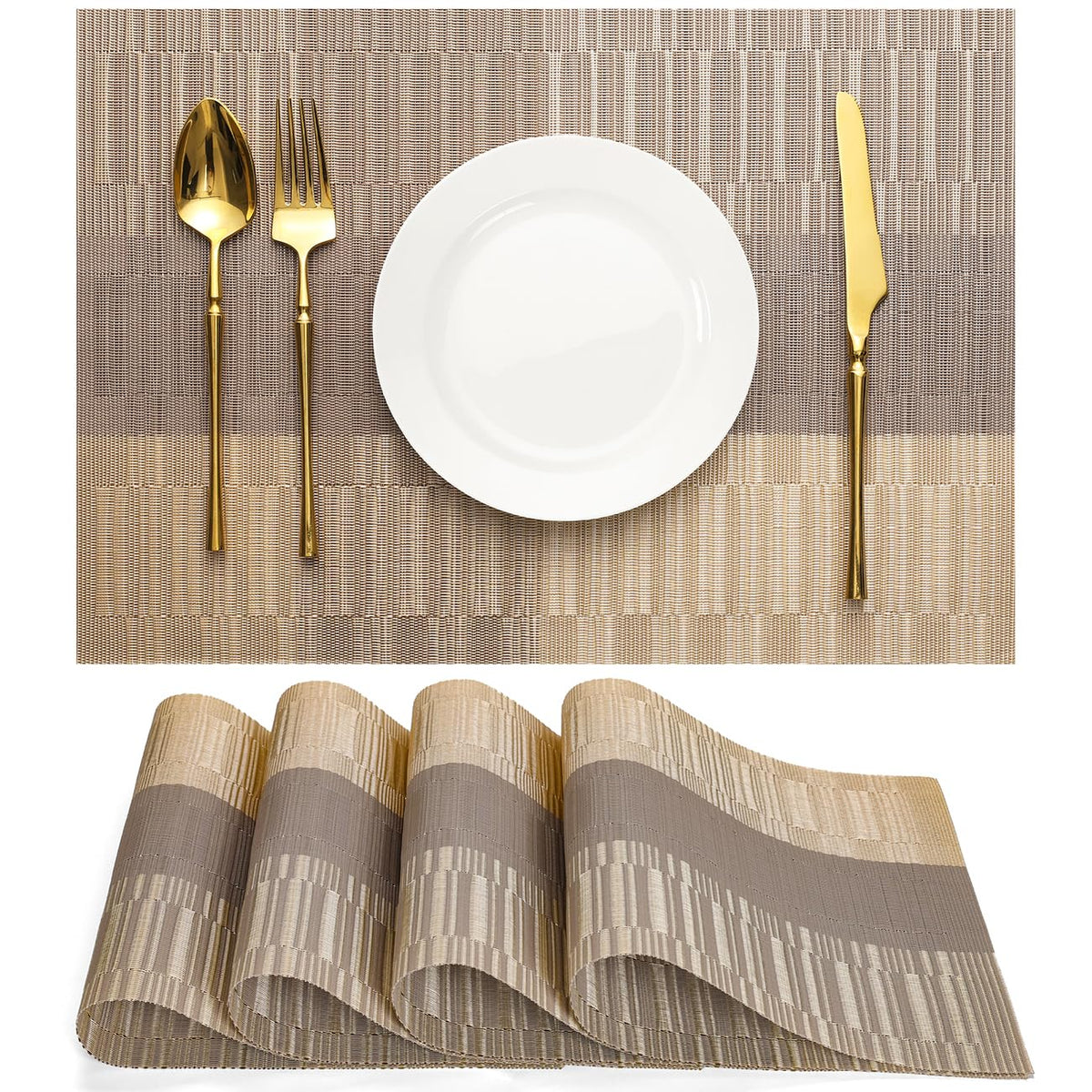 Placemats Set of 8, Vinyl Woven Heat-Resistant Place Mats