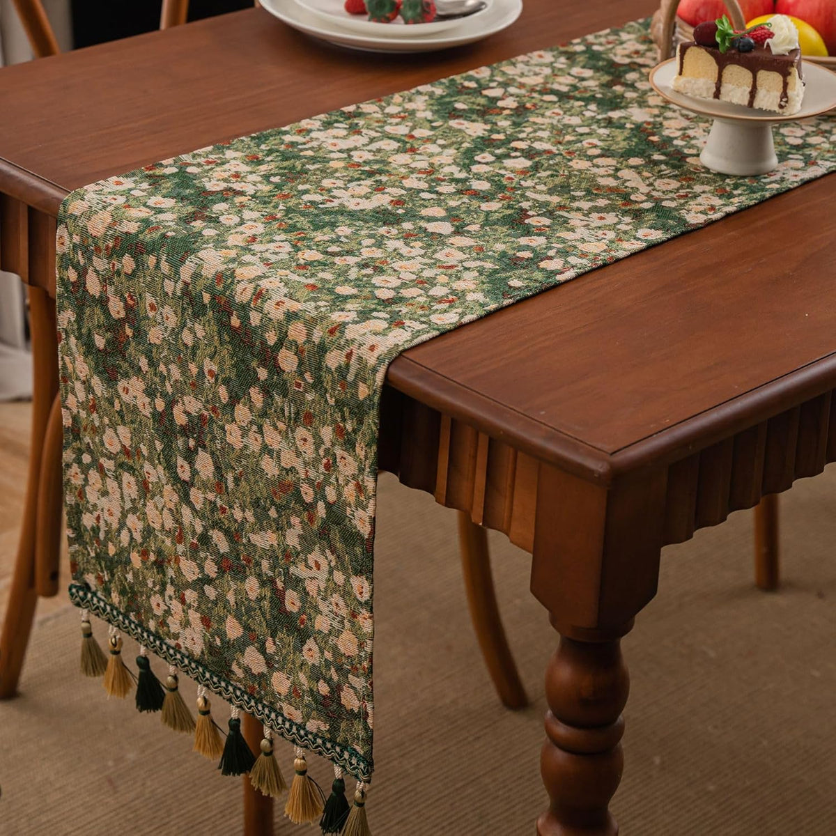 Ditsy Floral Botanical Boho Table Runner Green 13 x 71 Inch