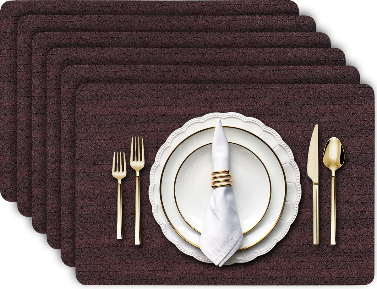 Aofmee Placemats, Placemats Set of 6, Heat Resistant Place Mats, Washable PVC Table Mats, Woven Vinyl Plastic Placemats for Dining Table, Non-Slip Stain Resistant Kitchen Table Placemats Easy to Clean