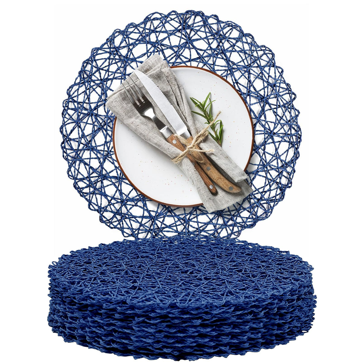 AHHFSMEI Paper Braided Round Placemats Set of 12 Natural Non-Slip Heat Resistant Table Mats for Dining Tables Woven Indoor & Outdoor Place mats(Brown,12)