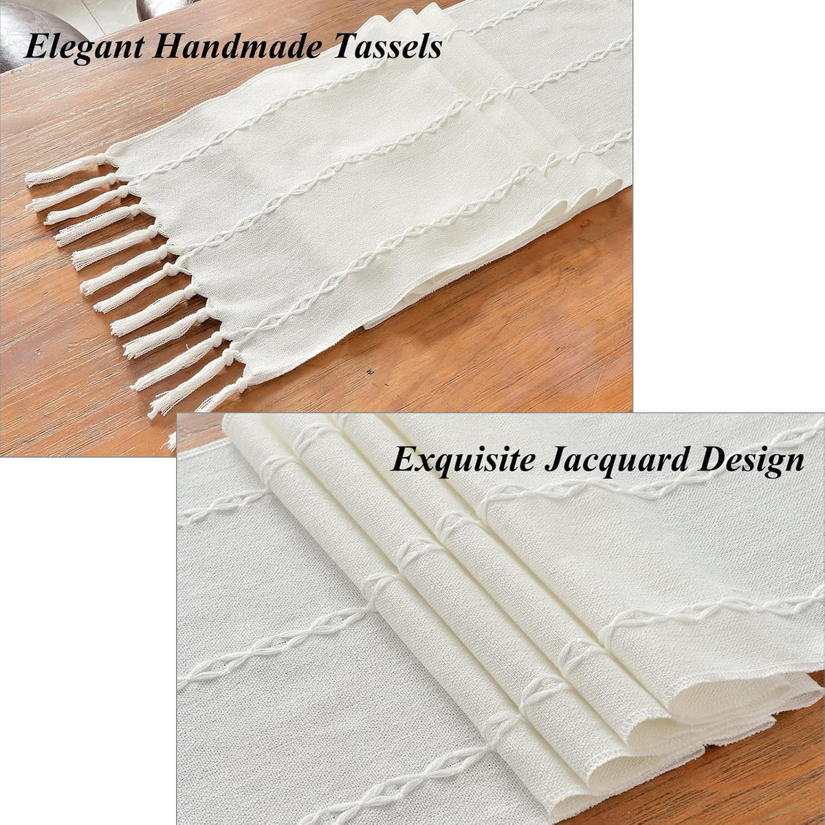 Wracra Rustic Linen Table Runner, White Table Runners 72 inches Long