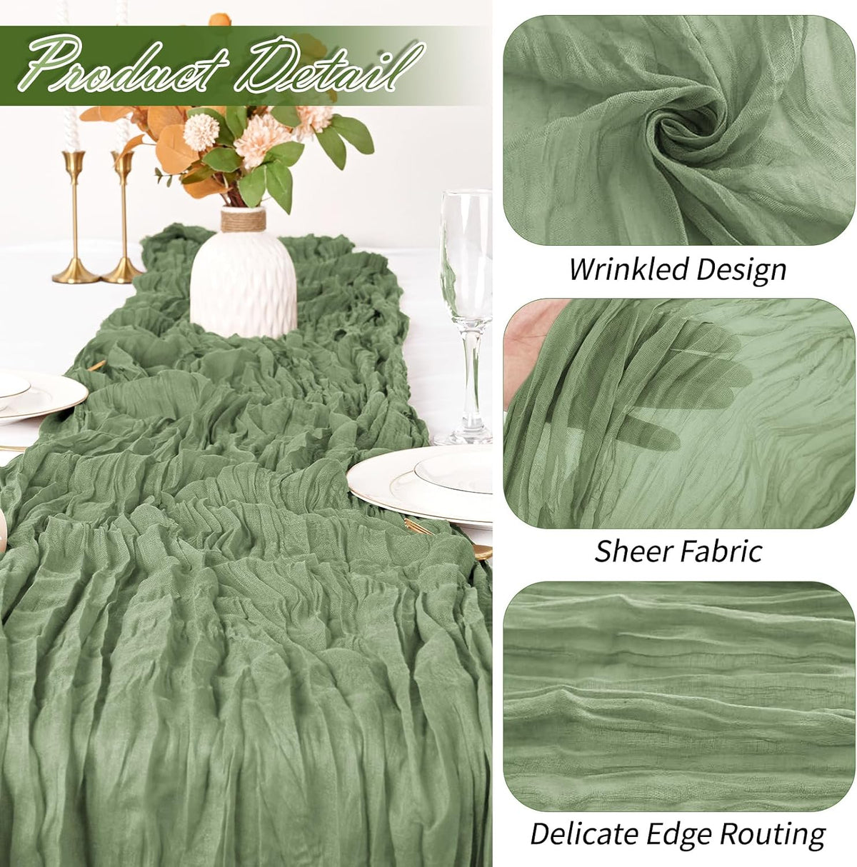 30 Pack Sage Green Cheesecloth Table Runner 17 x 108 inch Cheese Cloth Table Runners 9ft Green Table Runner Rustic Romantic Sheer Gauze Runner for Wedding Party Baby Shower Table Decoration