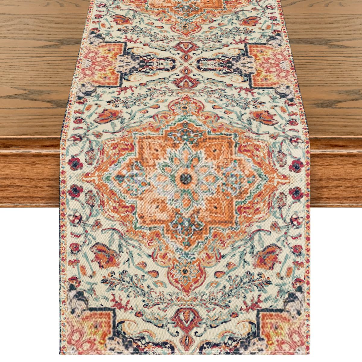 Artoid Mode Boho Bohemia Style Orange Table Runner, Country Rustic Farmhouse Magical Fall Kitchen Dining Table Decoration for Home Party Decor 13x72 Inch