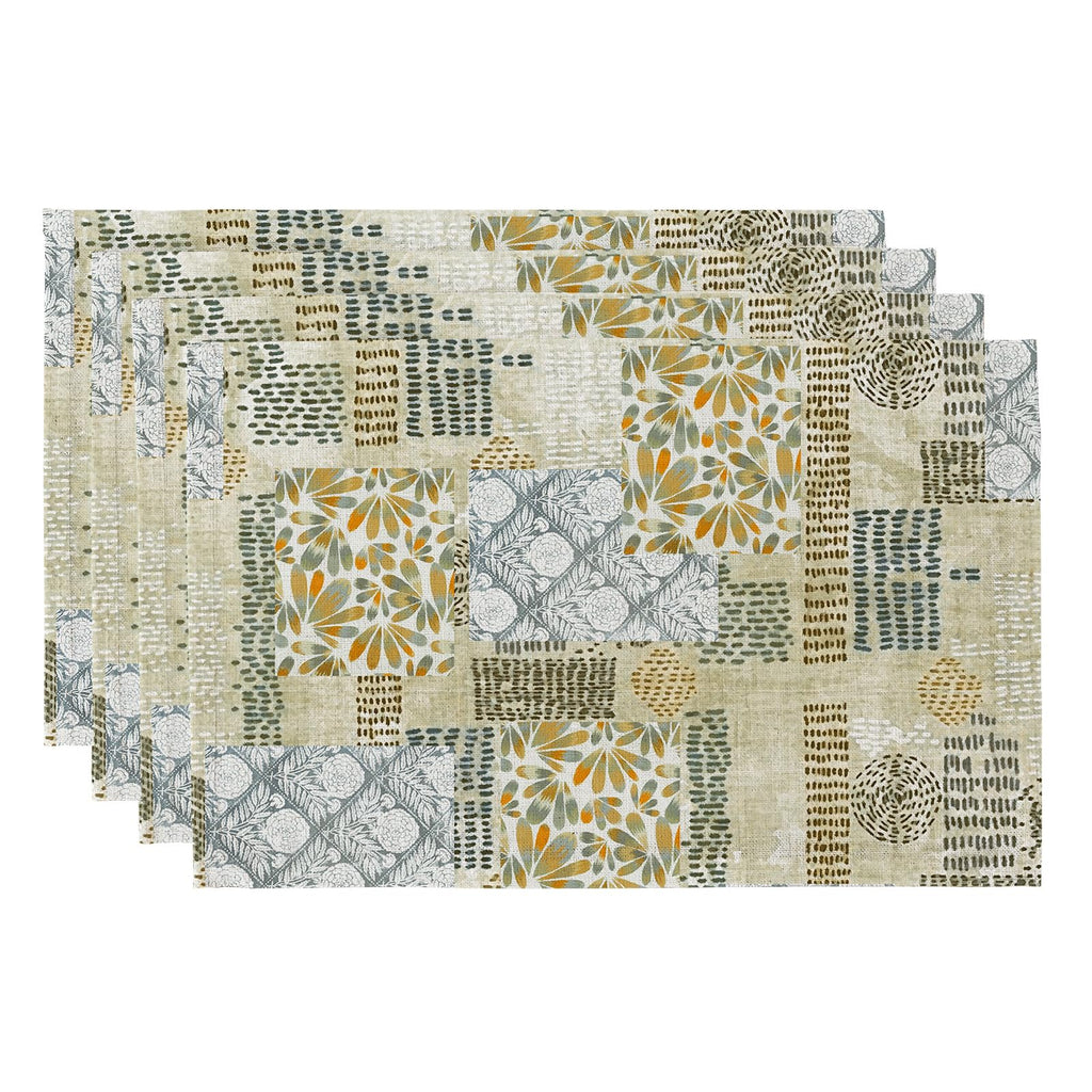 QIYI Boho Table Placemats Set of 4, 12"x18" Linen Place Mats, Wildflowers