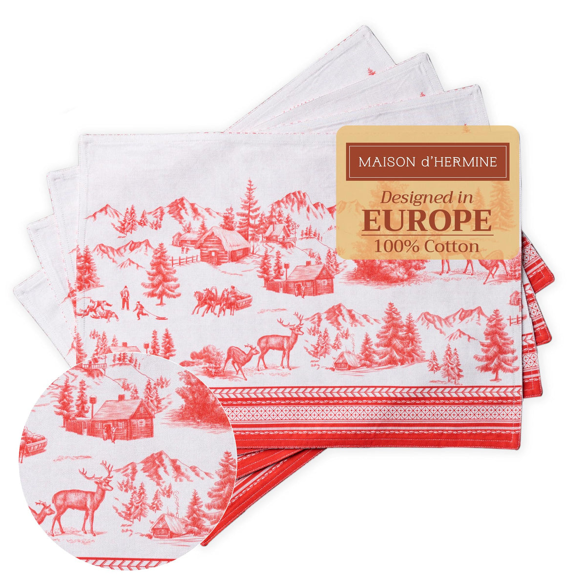 Maison d' Hermine Placemats Set of 4 Reusable 100% Cotton (13"x19")
