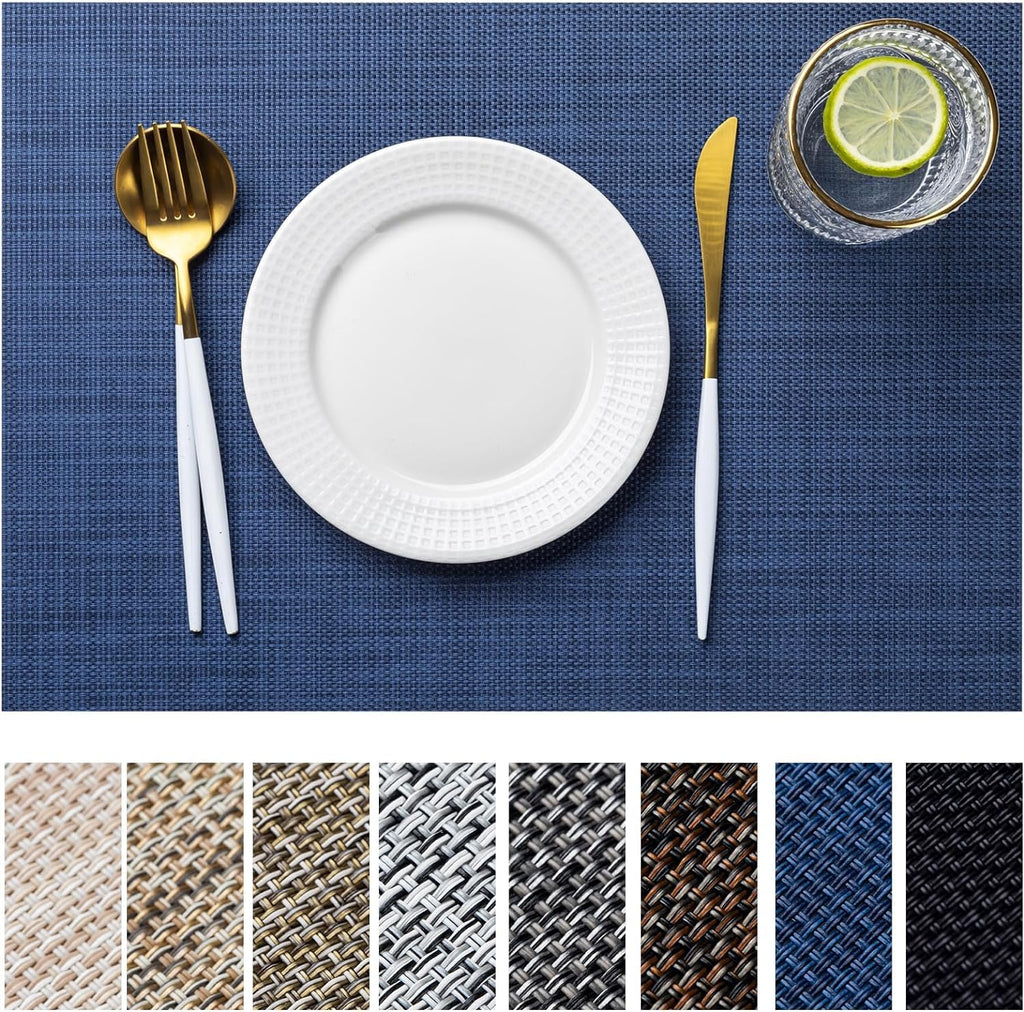 LEXMORE Placemats Set of 4 Vinyl/Plastic Woven Place Mats for Kitchen Table Indoor/Outdoor Washable Placemat Wipeable Dining Table Mats(Gray)