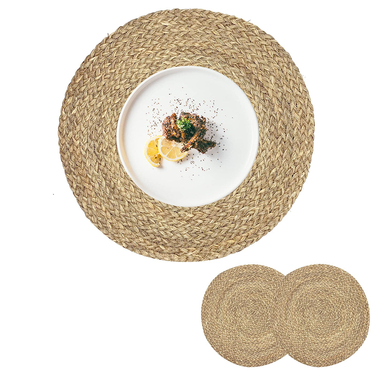 Woven Placemats Set of 6 Rattan Placemats Rectangle Natural Placemats Wicker Heavy Braided Straw Placemat Farmhouse Square Plates Place mats for Indoor/Outdoor Patio Table 17.7'' X 11.8''