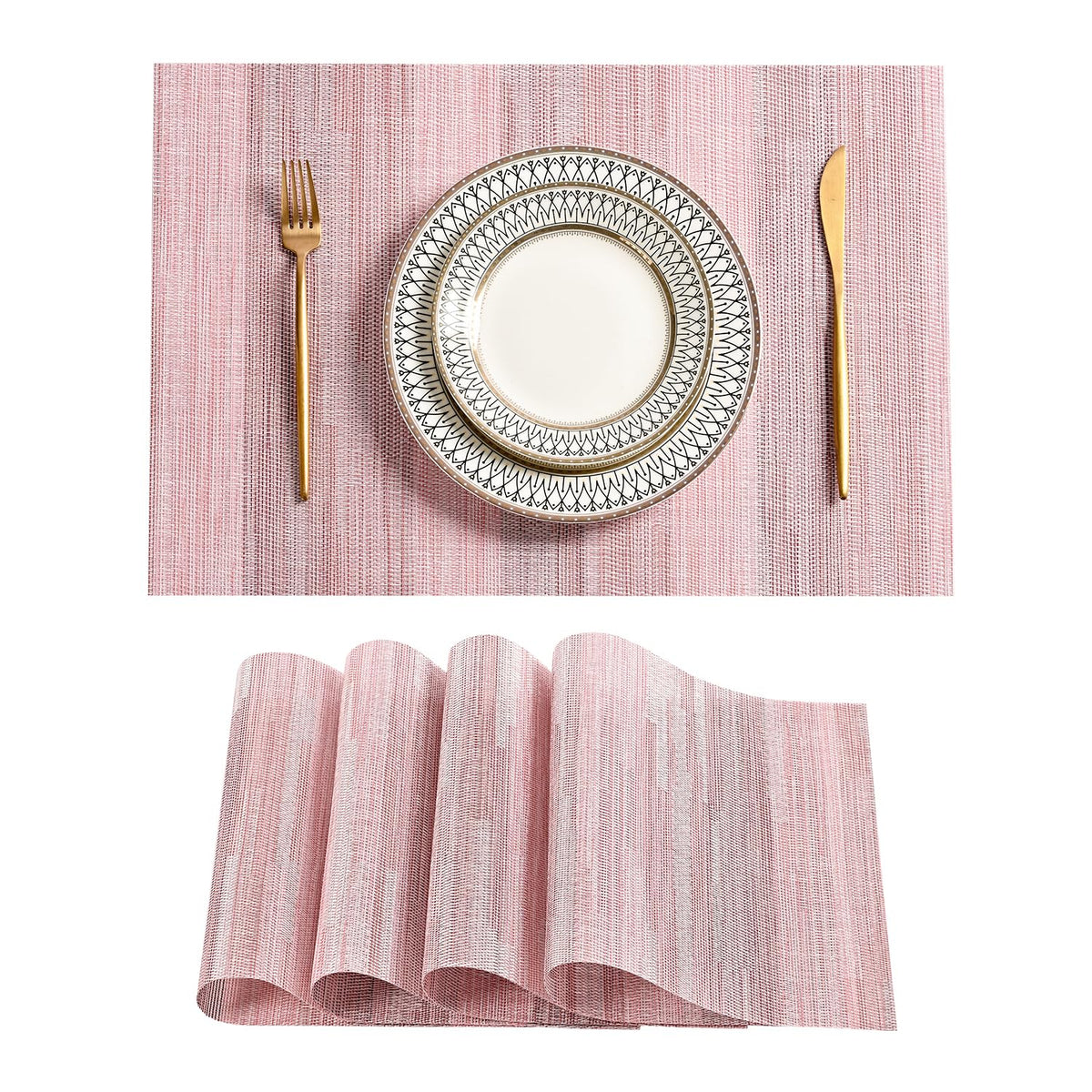Leetaltree Light Brown Placemats Set of 8 - Heat Resistant Woven Vinyl