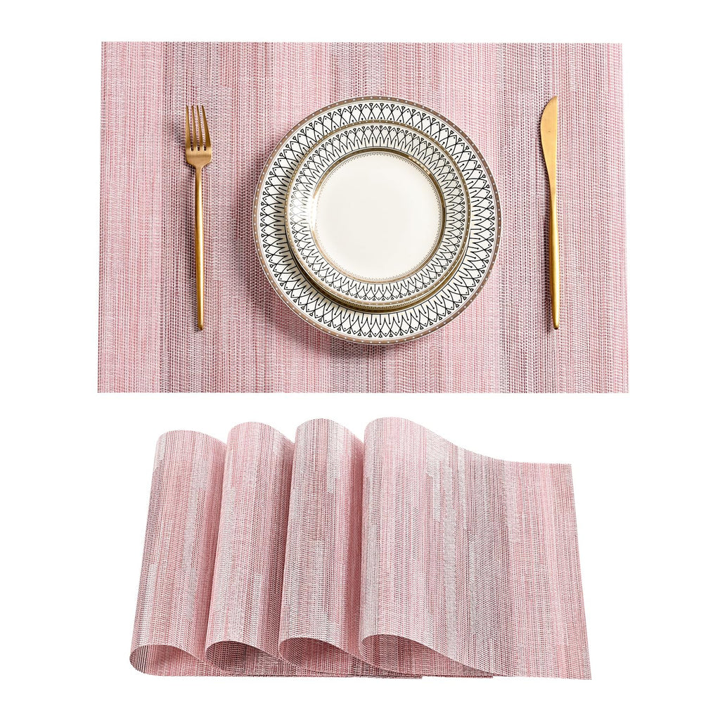 Leetaltree Beige Placemats Set of 4 - Heat-Resistant, Non-Slip Table Mats, Washable Woven Vinyl for Indoor & Outdoor Dining