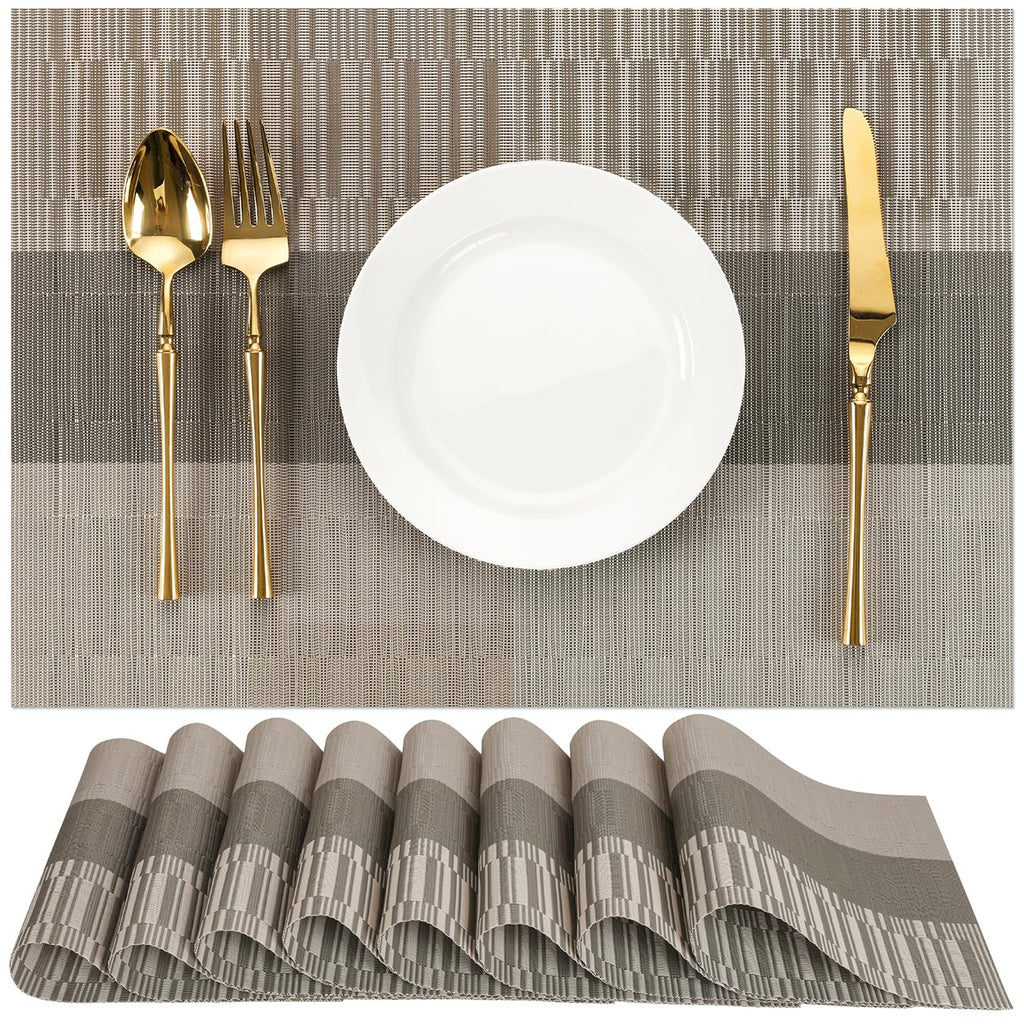 Placemats Set of 8, Vinyl Woven Heat-Resistant Place Mats