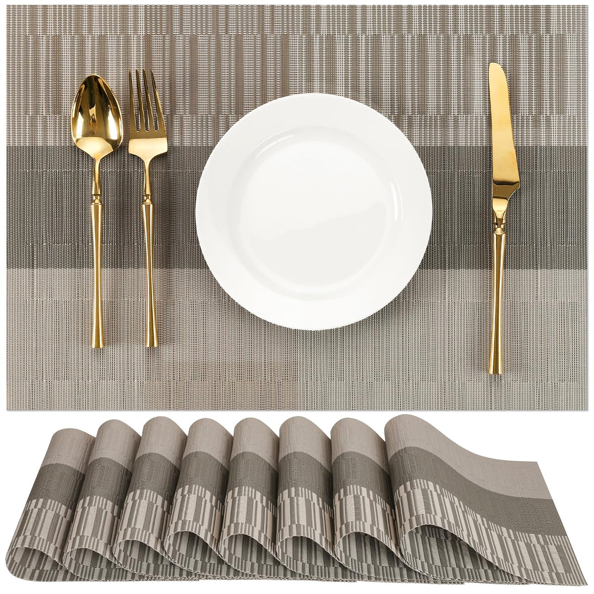 Placemats Set of 8, Vinyl Woven Heat-Resistant Place Mats