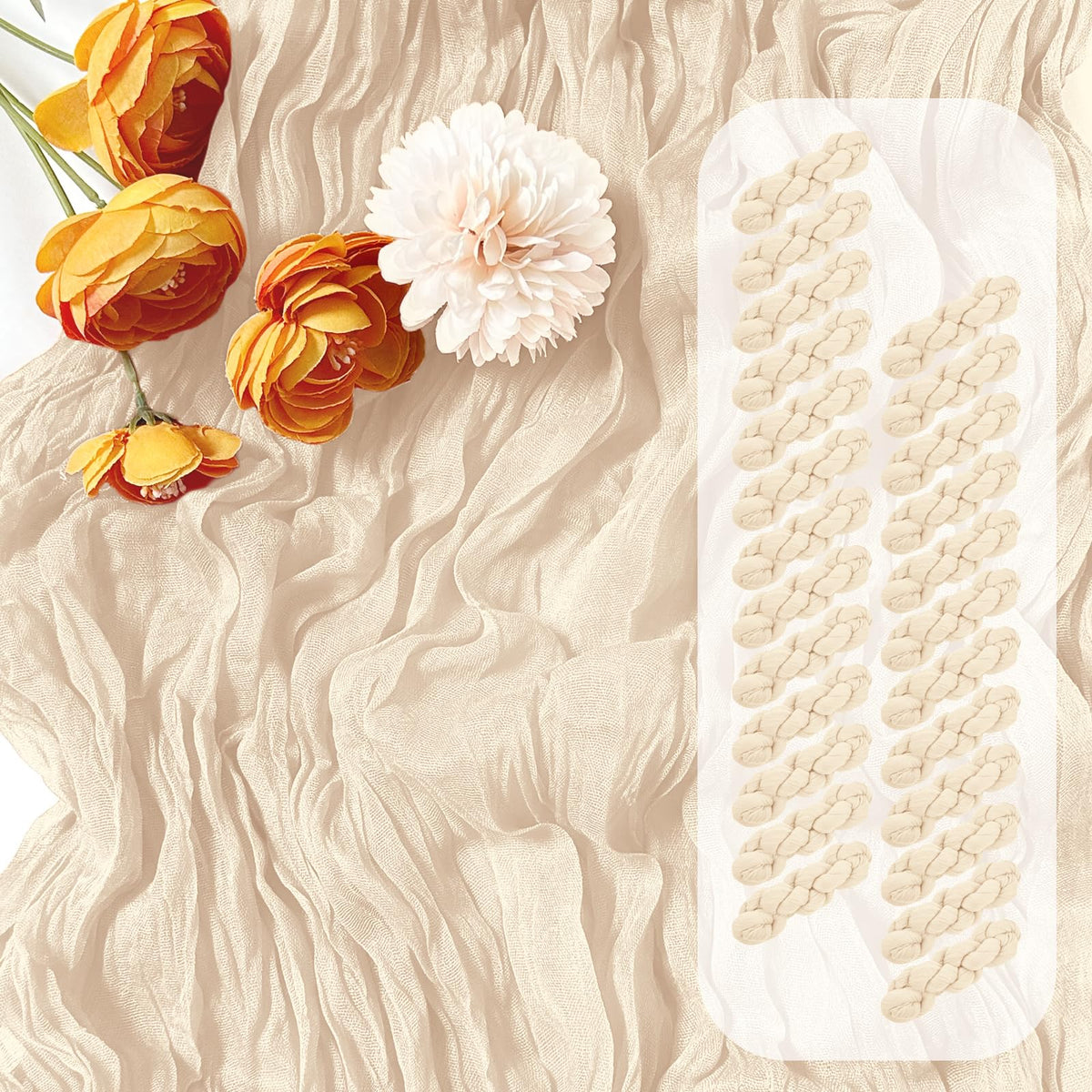 12 Pack Beige Cheesecloth Table Runner 17 x 108 Inch Gauze Table Runner Fabric Semi Sheer Cheese Cloth Table Decoration Bulk for Rustic Romantic Wedding Baby Shower Table Decoration